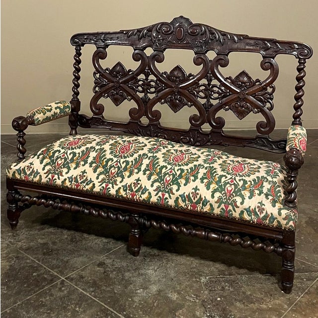Coffee 19th Century Renaissance Revival Louis XIII Style Sofa in Solid Oak For Sale - Image 8 of 18
