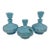 Set of 3 French Blue Opaline Vanity Bottles and Lidded Jar Murano Imported by Balboa Made in Italy For Sale