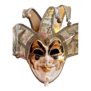 Late 20th Century Venezian Carnival Harlequin Mask on Handled Stick — Hand Made & Hand Painted in Venice