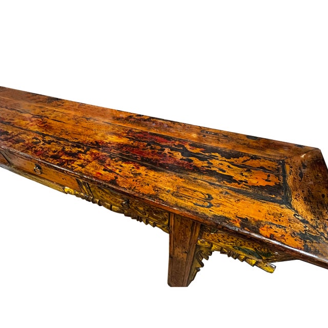 Vintage Chinese Orange Yellow Long Dragon Carving Console Table For Sale - Image 9 of 18