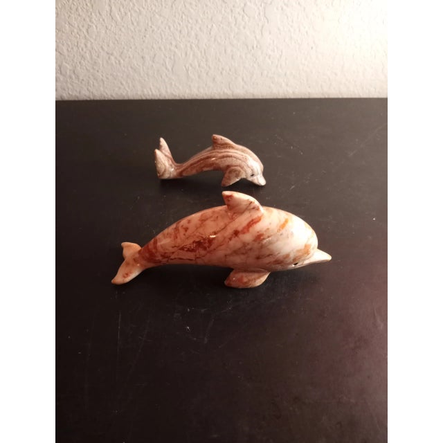 Beige Vintage Handcarved Solid Marble Dolphin Figurines- Set of 2 For Sale - Image 8 of 9