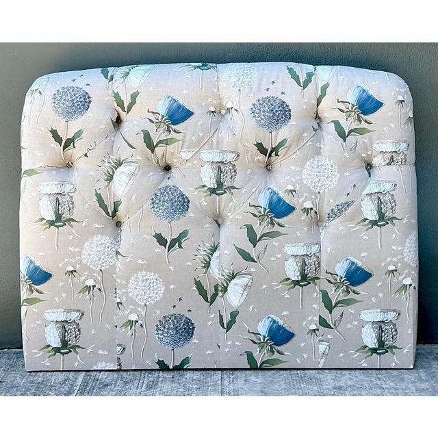Vintage Printed Flower Upholstered Queen Headboard For Sale - Image 10 of 12