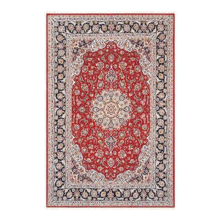 Persian Isfahan Silk & Wool Red Area Rug- 5' 0" X 7' 8" For Sale