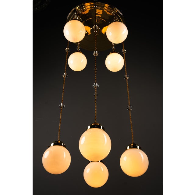 Art Deco Chandelier with Opal Glass Shades, Vienna, 1920s For Sale - Image 3 of 18