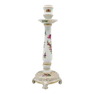 Late 19th Century Dresden Porcelain Rococo Revival Handpainted Single Candleholder For Sale