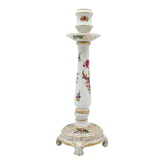 Late 19th Century Dresden Porcelain Rococo Revival Handpainted Single Candleholder For Sale