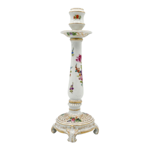 Late 19th Century Dresden Porcelain Rococo Revival Handpainted Single Candleholder