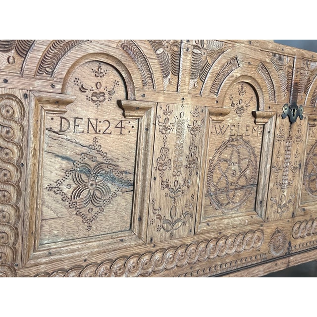 Early 19th Belgian Bleached Oak Trunk With Original Iron Hardware For Sale - Image 11 of 12