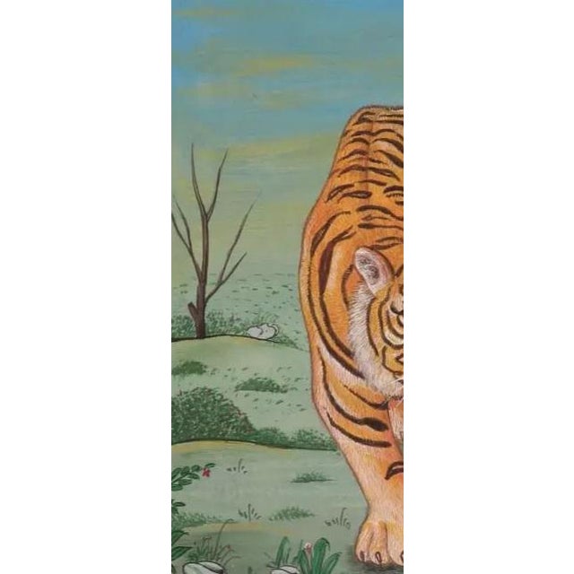 Indian Folk Bangal Tiger Oil Painting on Large Size Canvas Original For Sale - Image 4 of 5
