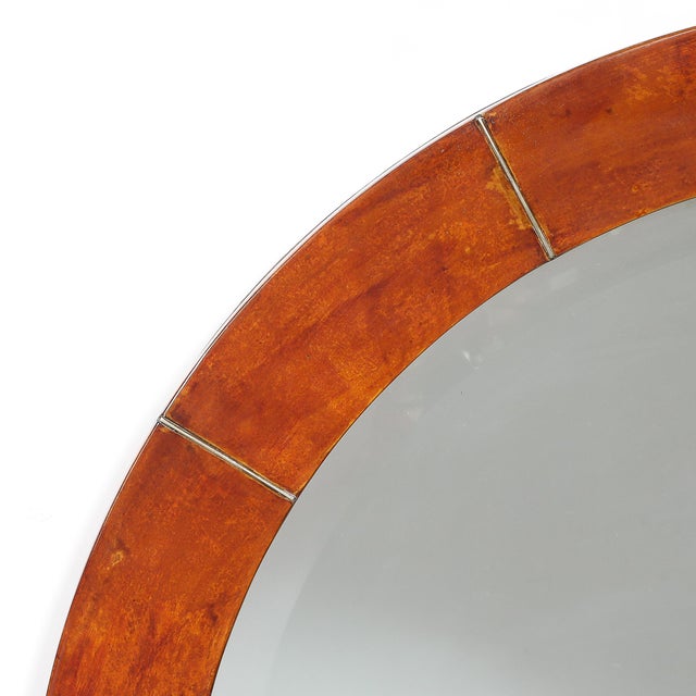 1980s Mid-Century Tessellated Lacquered Goatskin Arched Mirror Signed Karl Springer For Sale - Image 5 of 10