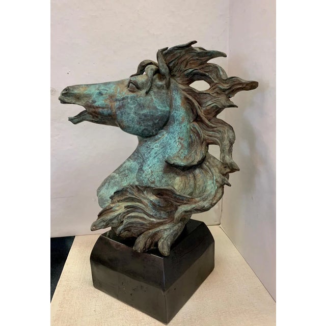 Late 20th Century Original Bronze Mustang Bust Sculpture With Verdigris Finish For Sale - Image 5 of 12