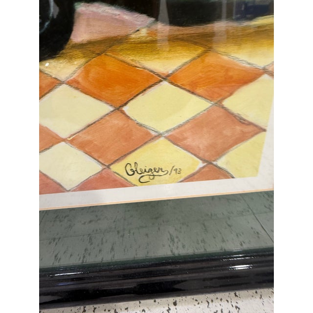 1990s Afternoon Tea by Gleiger 1993 Framed Print Signed 28x36 For Sale - Image 5 of 5