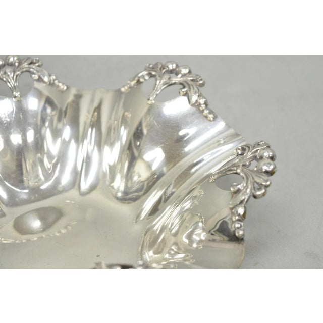 Vintage Victorian Silver Plated Scalloped Candy Dish Fruit Bowl Berry Design For Sale - Image 10 of 17