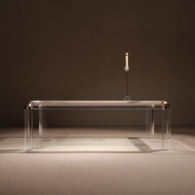 Modern Rectangular Acrylic and Brass Coffee Table in the style of Karl Springer, 1970s For Sale - Image 3 of 18