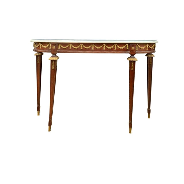 Early 20th Century Early 20th Century Table Wood With Brass Details and Marble Top Entryway Console French Style Decor For Sale - Image 5 of 9