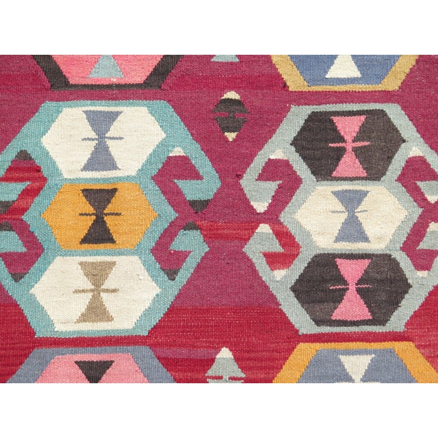 Ruby Red Vintage Turkish Boho Kilim Area Rugs For Sale - Image 8 of 11