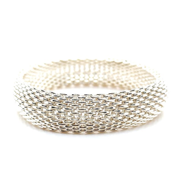 2020s Tiffany & Co. Sterling Silver Somerset Mesh Weave Bangle Bracelet 55g For Sale - Image 5 of 6