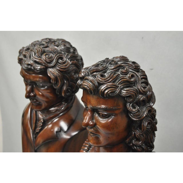 Brown Late 20th Century Classical Maitland Smith Style Carved Mahogany Wood Bust on Alabaster - A Pair For Sale - Image 8 of 15