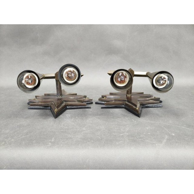 1920s Czech Cubist Brass Wall Lights, Czechoslovakia, 1920s, Set of 2 For Sale - Image 5 of 13