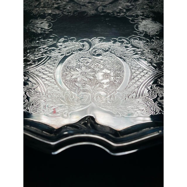 Metal Mid 20th Century Silver-Plate Etched Tray For Sale - Image 7 of 11