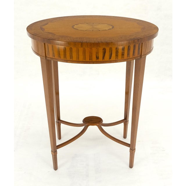 Fine Inlaid Oval Top Adams Style Tapered Legs Lamp Side Table Stand MINT For Sale - Image 6 of 12