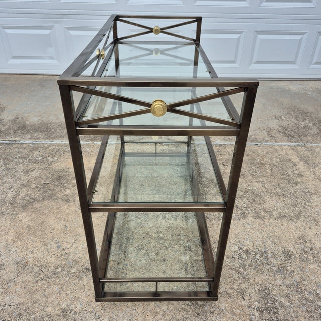 Late 20th Century Neoclassical Maison Jansen Style 3-Tiered Metal & Glass Bar Cart or Serving Cart With Gallery For Sale In Washington DC - Image 6 of 10