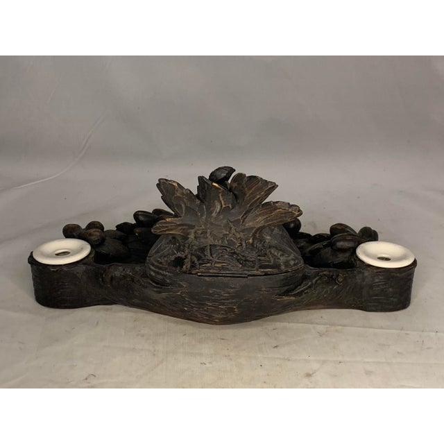 Antique Black Forest Capercaillie Double Inkwell: Hand Carved Fowl Decor For Sale - Image 6 of 10