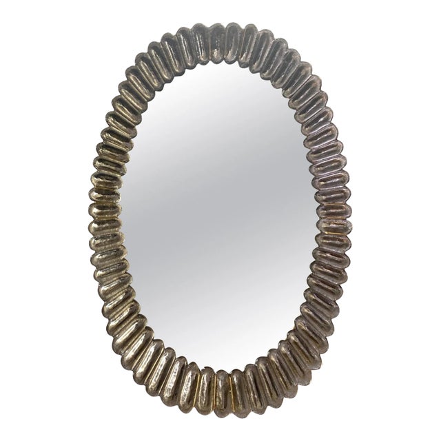Early 21st Century Modern Murano Glass Oval Mirror with Brass Trim For Sale