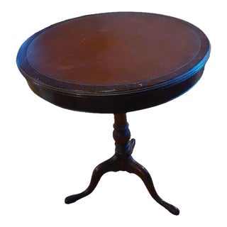 Late 20th Century Small Round Occasional Table With Leather Insert For Sale