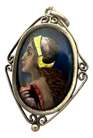 Antique Pendant in Limoges Enamel and Silver from Sazerat, 1890s