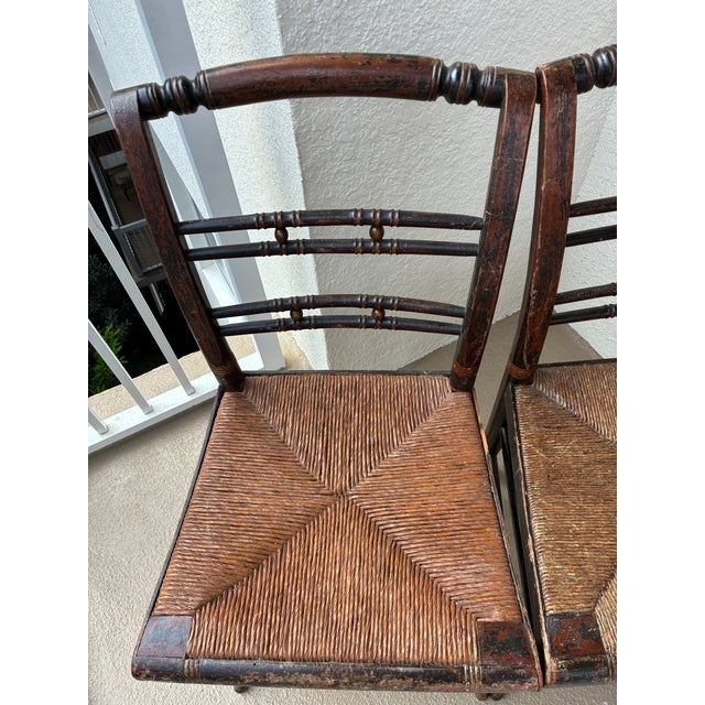 Pair of Vintage Rush Seat Ladderback Chairs For Sale - Image 9 of 12