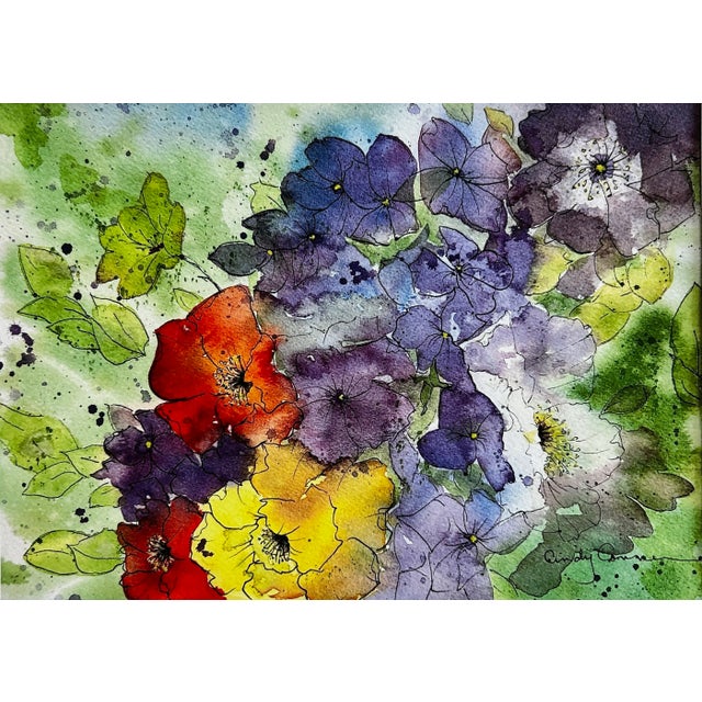 Abstract Abstract Floral Watercolor Painting Giclee Print For Sale - Image 3 of 5