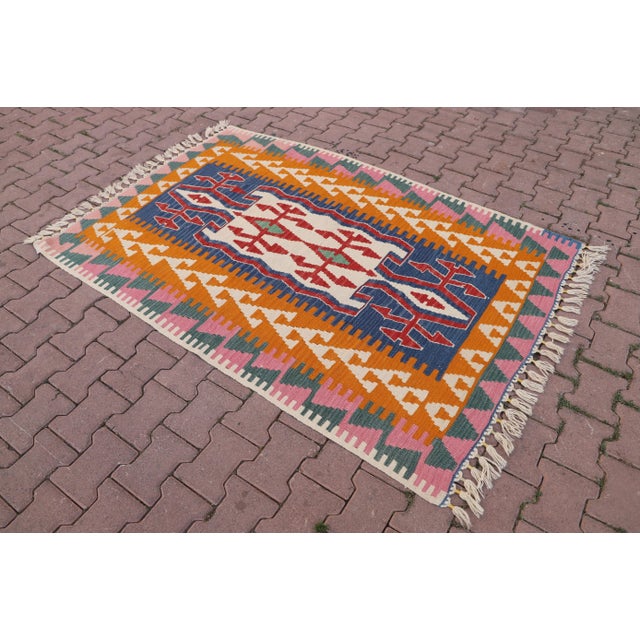1960s Tribal Orange Hand Knotted Kilim Rug Chairish