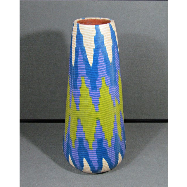 Sculpture Materials Tall Modern Geometric Patterned Clay Vase For Sale - Image 7 of 10