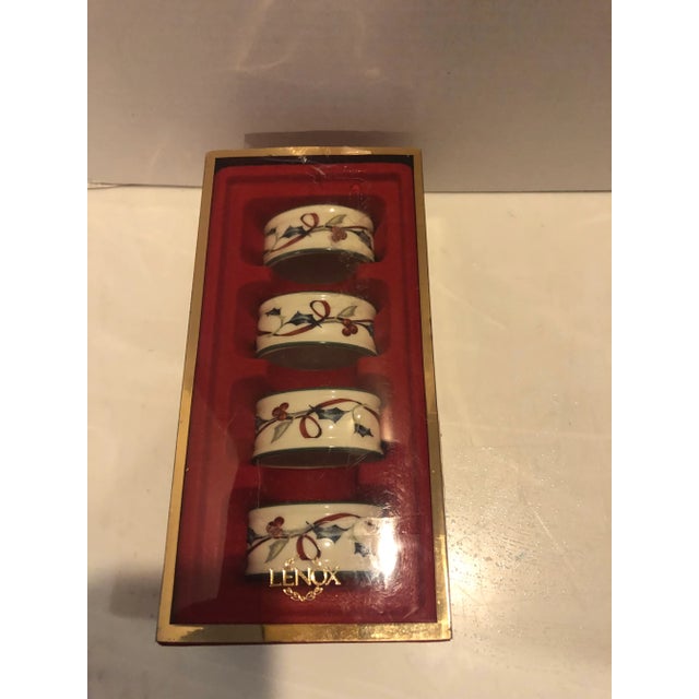 Lenox 2000s Lenox Winter Greetings Porcelain Napkin Rings, New in Box- Set of 4 For Sale - Image 4 of 8