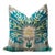 Handmade Velvet Throw Pillow With Turquoise and Yellow Ikat Design & Down Feather Insert For Sale