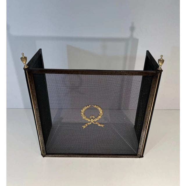 1940s Fireplace Screen in Steel, Brass and Mesh in Neoclassical Style For Sale - Image 5 of 12