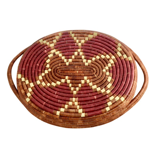 Tribal Hand Coiled 17" Oval Basket Tray For Sale - Image 3 of 3