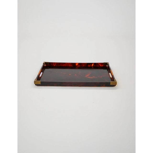 Faux Tortoiseshell and Brass Serving Tray attributed to Christian Dior Home Collection, Italy, 1960s For Sale - Image 6 of 8