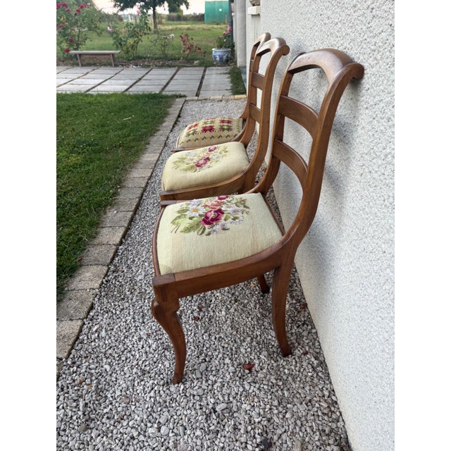 Louis XV Chairs in Walnut with Petit Point Tapestry Upholstery, 19th Century, Set of 3 For Sale - Image 5 of 8