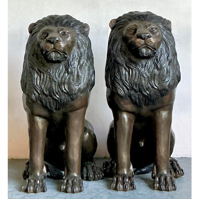 Early 20th Century Boho Monumental Bronze Lion Statues - A Pair For Sale In West Palm - Image 6 of 16