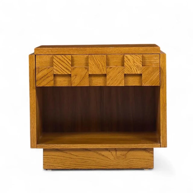 Wood Lane Staccato Brutalist Mid Century Oak Nightstands - Pair For Sale - Image 7 of 12