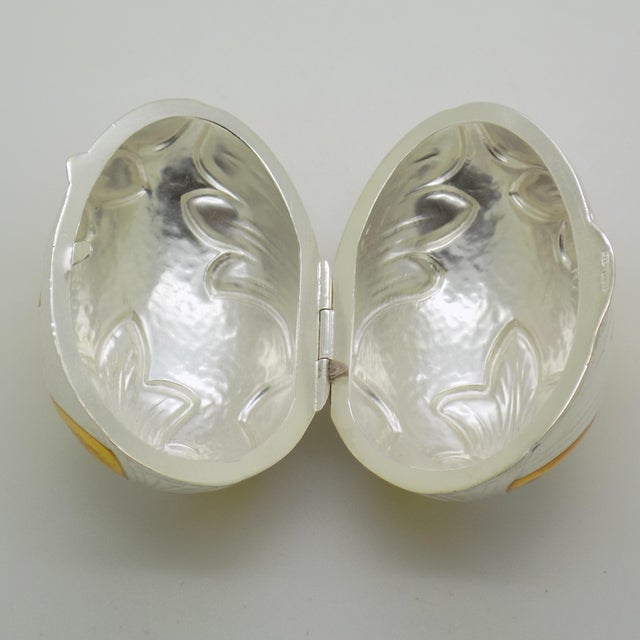Silver Vintage Italian Handmade Genuine Sterling Silver 925 Florentine Life Size Egg Shaped Box, 1980s For Sale - Image 8 of 13
