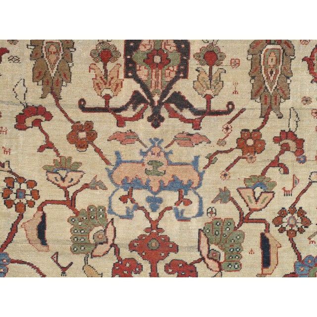Late 19th Century Antique Persian Sultanabad Carpet Ivory, Red, Light Blue, and Green For Sale - Image 5 of 13