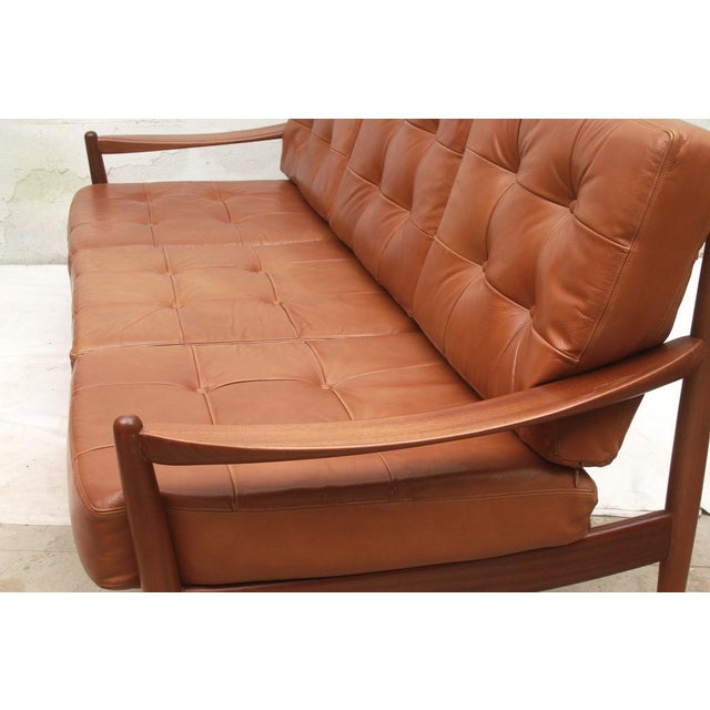 Brown Vintage Sofa with Leather Cushion Cognac, 1965 For Sale - Image 8 of 17