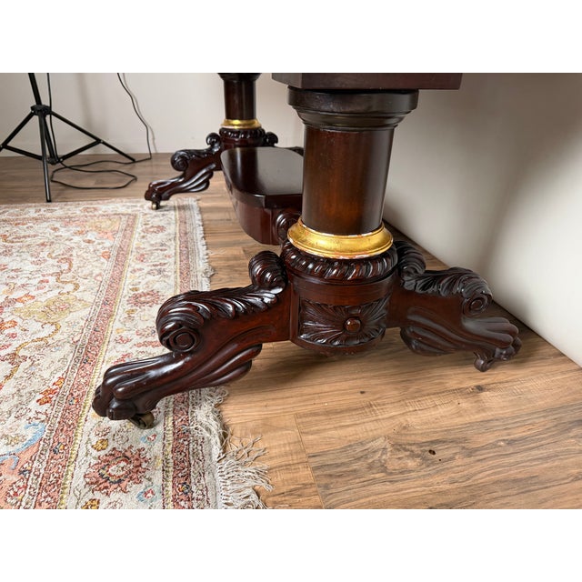 New York Classical Revival Carved Mahogany Double-Pedestal Library Table, Labeled Ernest F. Hagen, Circa 1890–1925 For Sale - Image 11 of 13