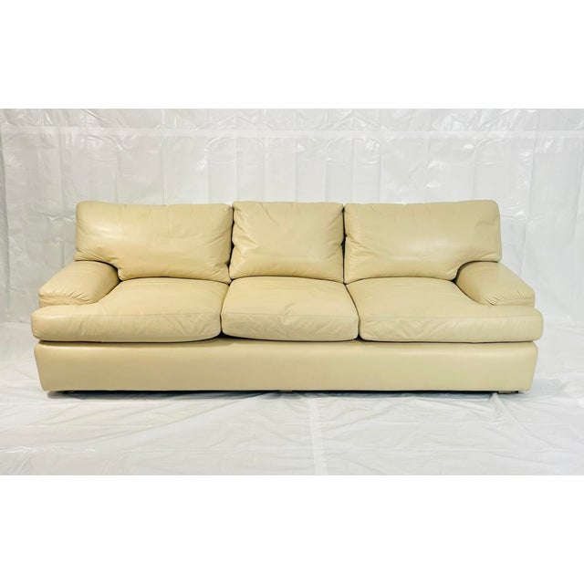 Contemporary Vintage A. Rudin for Steve Chase Cream Leather Sofa For Sale - Image 3 of 18