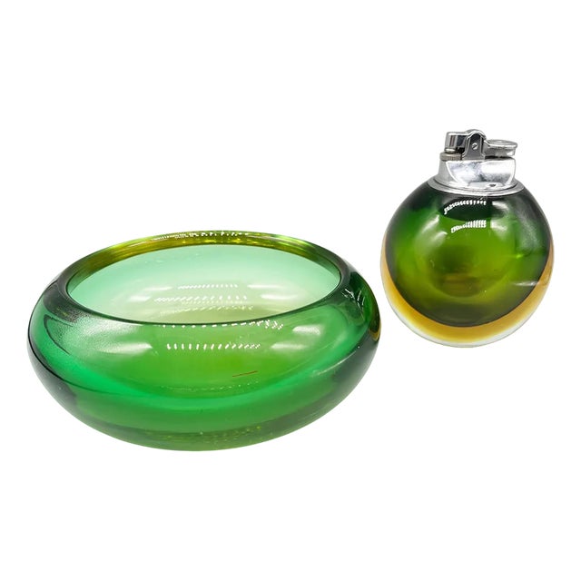 Vintage Ashtray & Lighter, in Murano Glass from Seguso, 1960s, Set of 2 For Sale