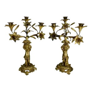 Antique French Pair of Gilt Bronze Candelabras