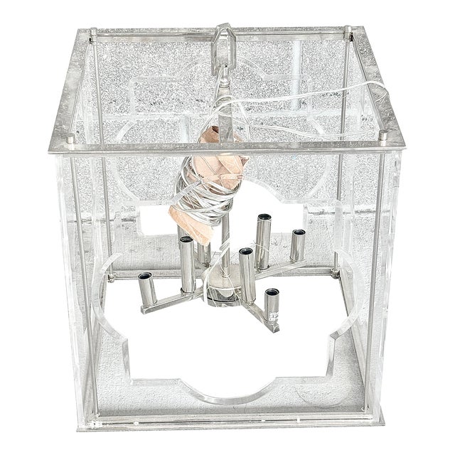 Lucite and Chrome 8 Bulb Light Fixture For Sale